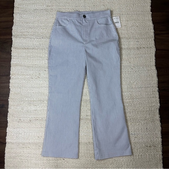 Free People Pants Sz L Florence Crop Flare Blue White Striped NWT - Picture 7 of 14